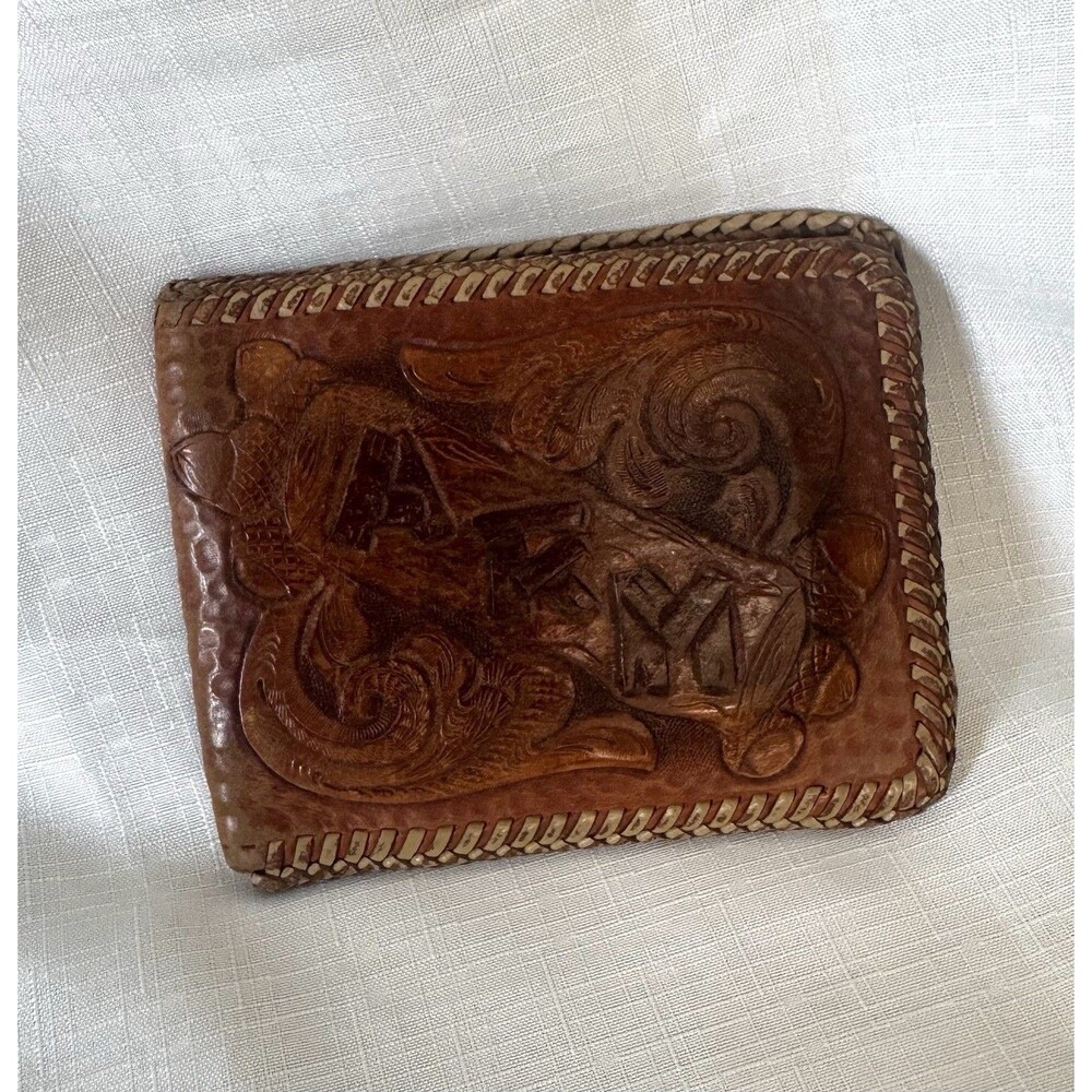 Vintage Tooled Brown Leather Wallet Tumbleweed Co. Monogram “ARM” Bi-fold 2000